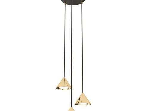 Hanglamp Zussino Goud met drie verstelbare goudkleurige kappen en zwarte accenten