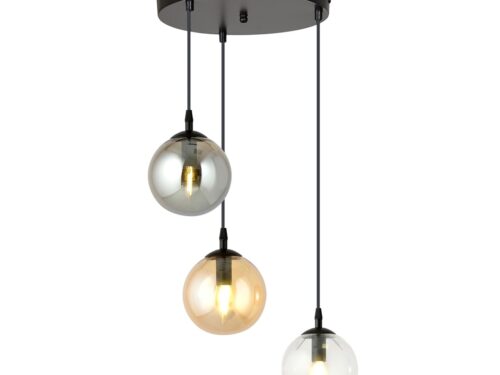 Hanglamp Taarrello zwart Ø14 cm met 3 glazen bollen in transparant, grafiet en amber