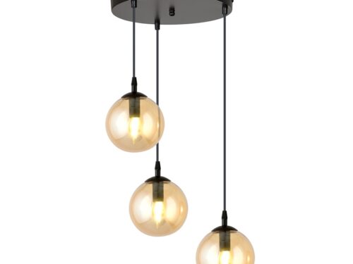 Hanglamp Tirnas zwart Ø14 cm met drie amberglazen bollen en verstelbare snoeren