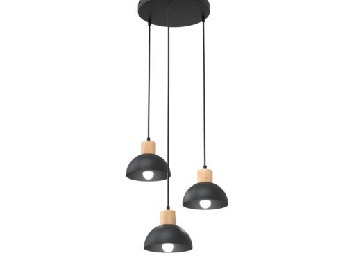 Plafondlamp Siermo zwart Ø18 cm met 3 hangende spots, houtdetail en moderne uitstraling