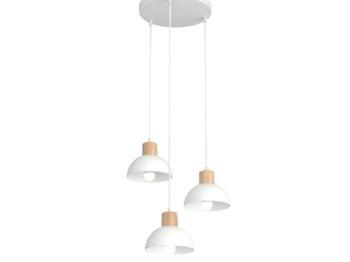 Plafondlamp Jandora Wit Ø18 cm met drie pendels, wit staal en hout, Scandinavische stijl