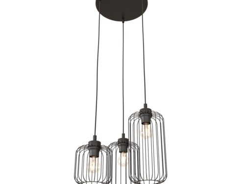 Hanglamp Priekio Zwart Ø16 cm met drie industrieel zwarte draadkappen en E27-fittingen