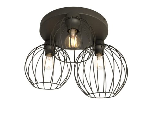Plafondlamp Pamplona Zwart Ø24 cm met drie industriële lampenkappen en E27-fittingen
