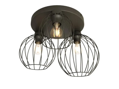 Plafondlamp Pamplona Zwart Ø24 cm met drie industriële lampenkappen en E27-fittingen