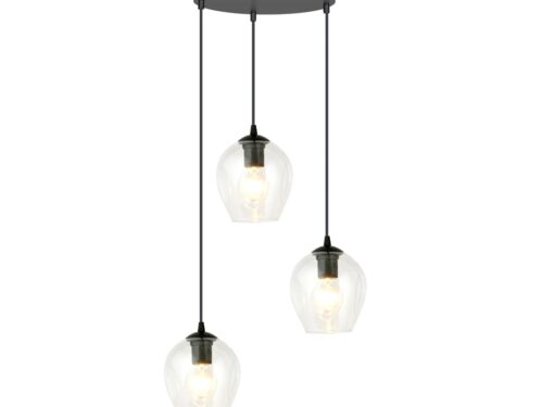 Hanglamp Grissone Zwart Ø14 cm met drie glazen kappen en verstelbare hoogte, moderne zwarte afwerking
