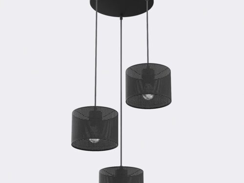 Hanglamp Trinu Zwart Ø20 cm met 3 verstelbare stoffen kappen en zwarte plafondplaat