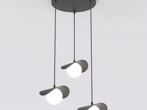 Hanglamp Kaanne Zwart Ø10 cm met drie verstelbare lichtpunten en witte kappen
