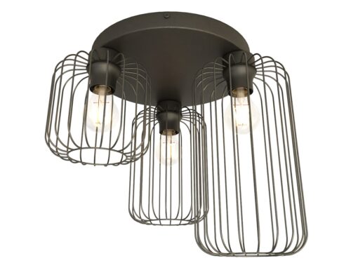 Plafondlamp Prauronte zwart Ø16 cm met drie draadkappen en industrieel design
