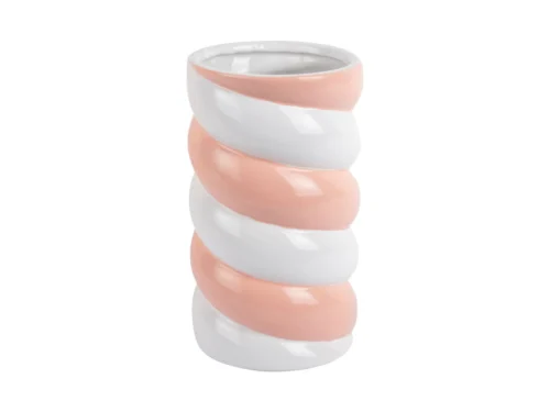 Vaas Veistena meerkleurig met gedraaide roze en witte strepen, compact en speels design Ø14 cm
