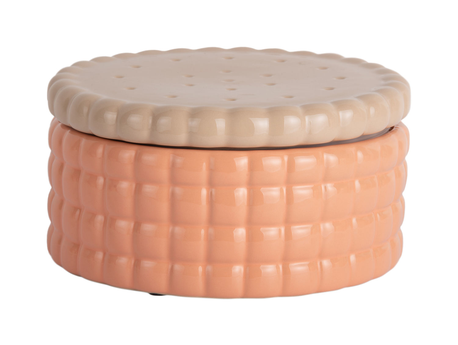 Voorraadpot Dundo Oranje, biscuitvormige luchtdichte cookie drum in zacht oranje met beige deksel