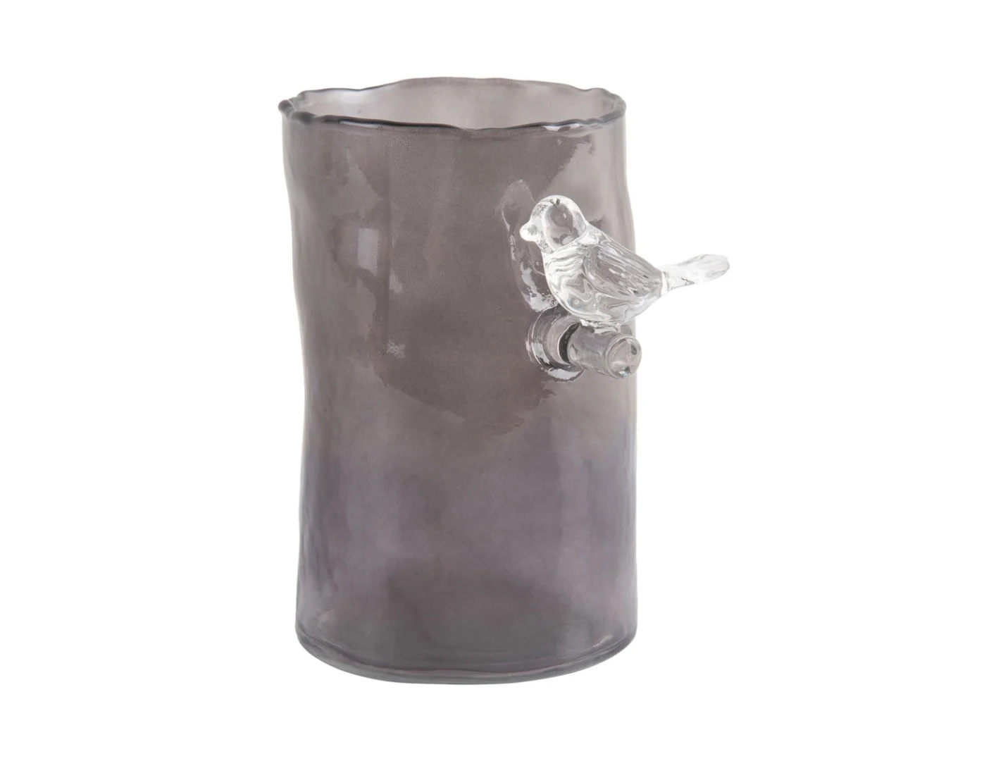 Vaas Raane donkergrijs Ø10 cm met milky finish en glazen vogel op takdetail