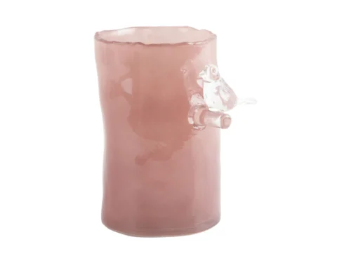 Vaas Helang zachtroze Ø10 cm met vogeltje, milky finish en speelse ronde vorm