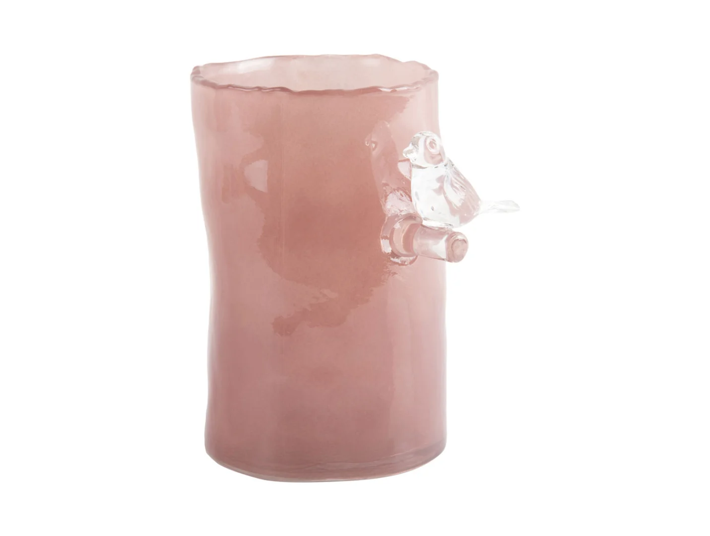 Vaas Helang zachtroze Ø10 cm met vogeltje, milky finish en speelse ronde vorm