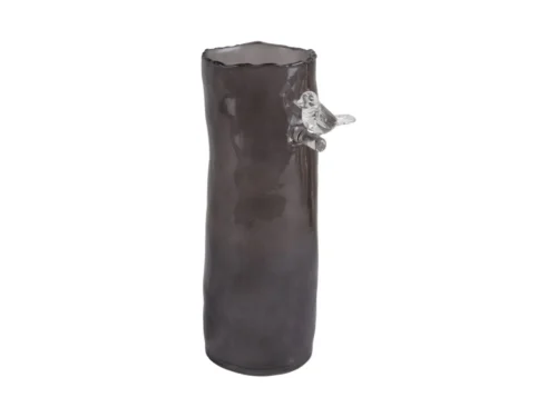 Vaas Faurnand donkergrijs Ø10 cm met glanzende milky finish en decoratief vogeltje op tak