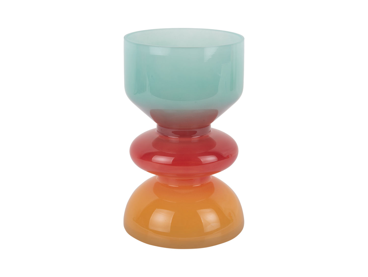 Vaas Pietio glas meerkleurig met zacht kleurverloop in mint, rood en oranje, Ø13 cm