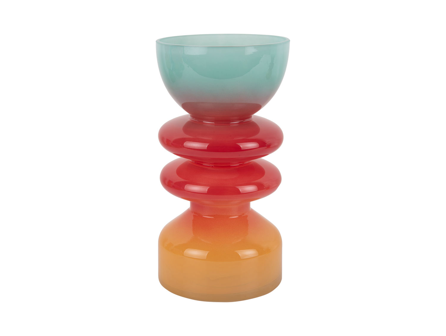 Meerkeurige glazen vaas Gummos Ø13 cm met zacht kleurverloop in mint, rood en oranje
