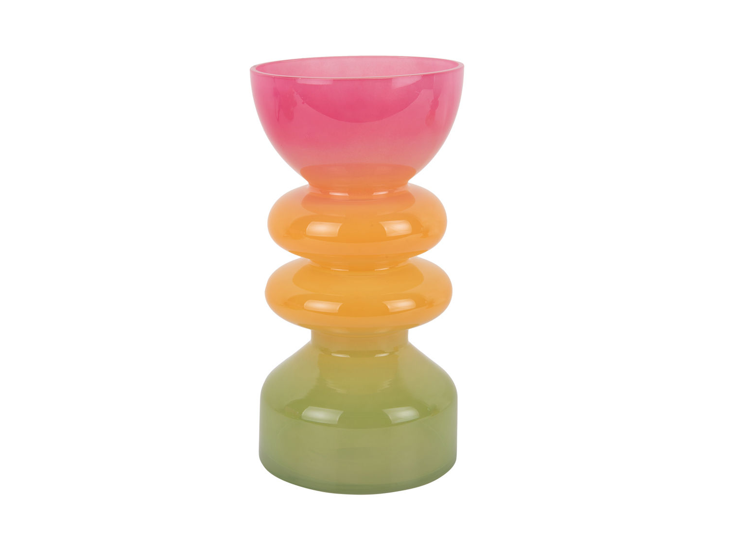 Vaas Leldy glazen vaas meerkleurig Ø13 cm met funky vorm in roze, oranje en groen