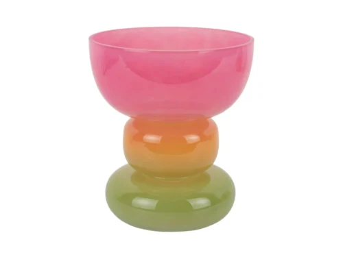 Vaas Klooltar glas meerkleurig Ø18 cm met roze, oranje en groene lagen en speelse ronde vorm