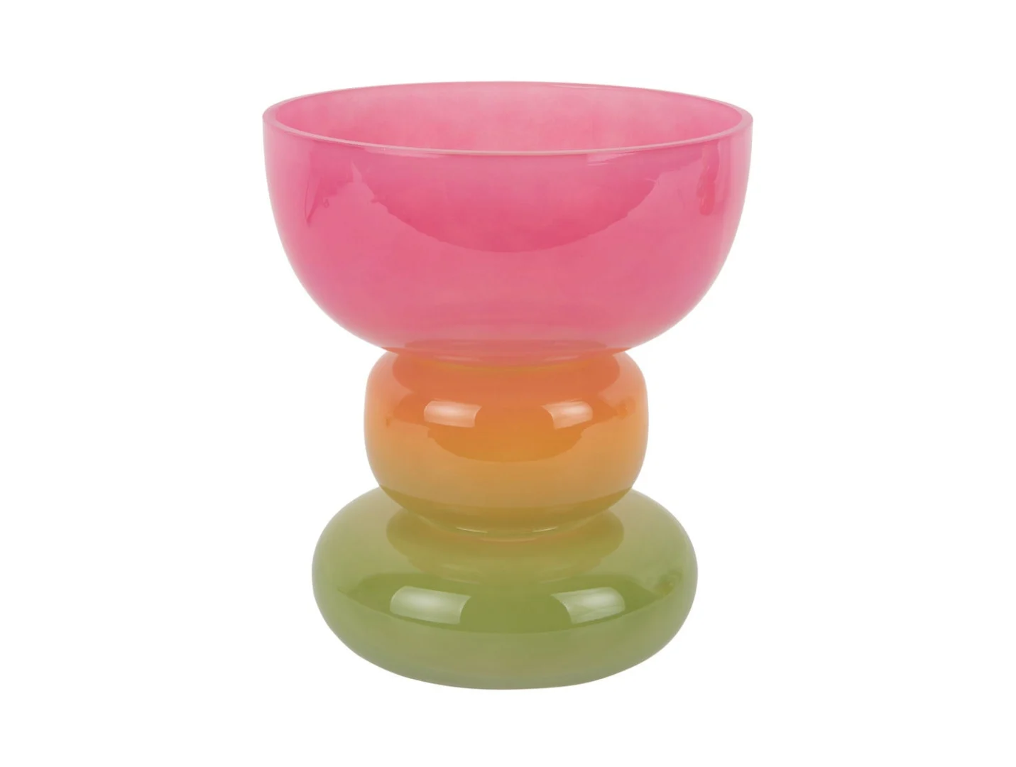 Vaas Klooltar glas meerkleurig Ø18 cm met roze, oranje en groene lagen en speelse ronde vorm