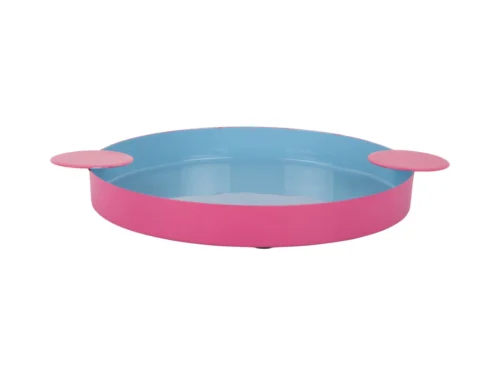 Dienblad Flaurro Zacht Blauw met roze rand en handgrepen, speels rond ontwerp voor serveren en opbergen