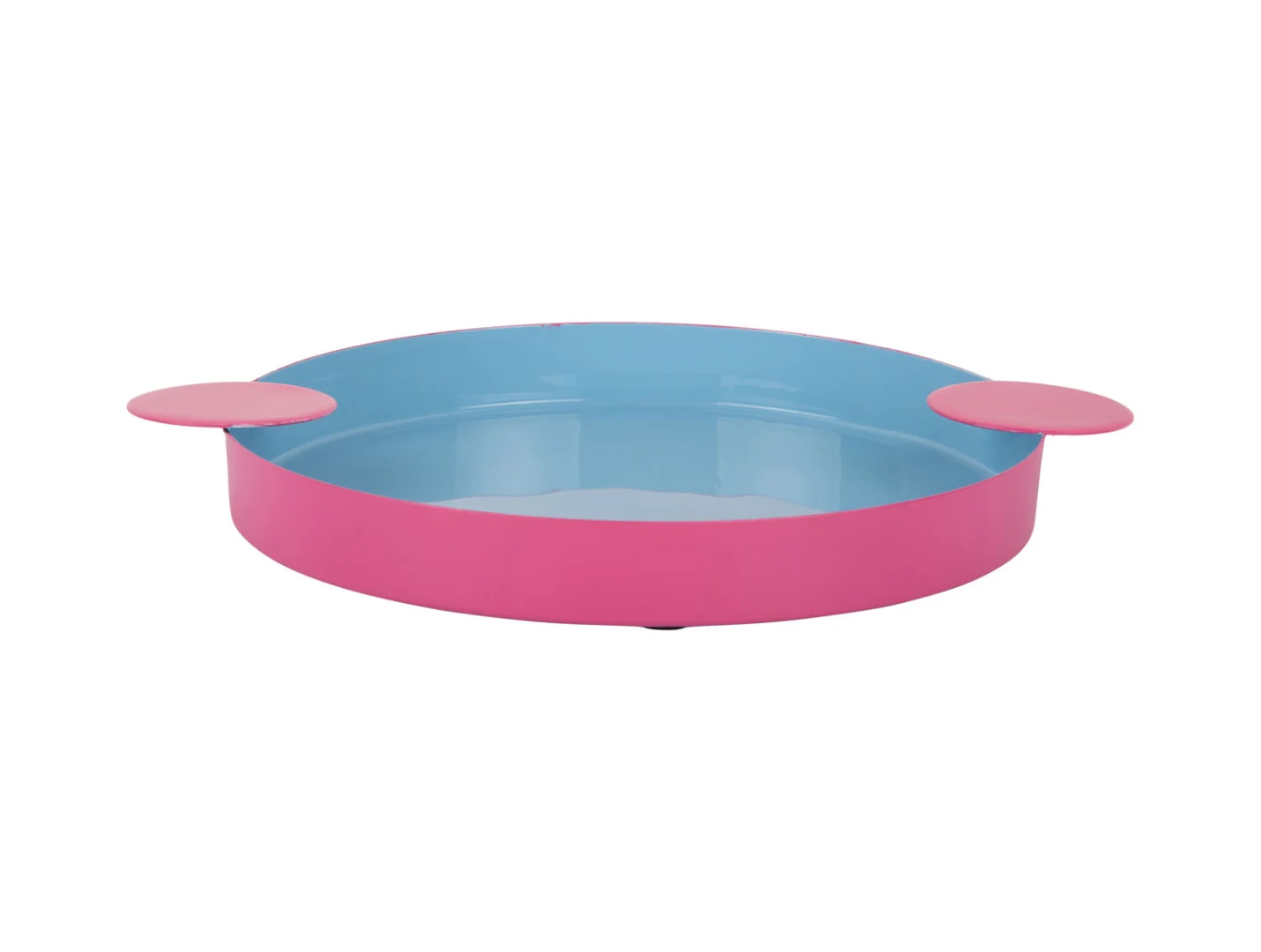 Dienblad Flaurro Zacht Blauw met roze rand en handgrepen, speels rond ontwerp voor serveren en opbergen