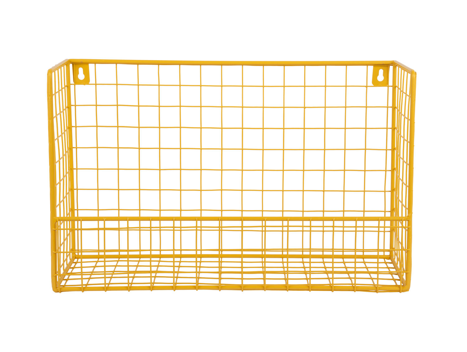 Wandrek Steirdak helder geel 40 cm, open wire metal rek met muurbevestiging en opbergvakmantel