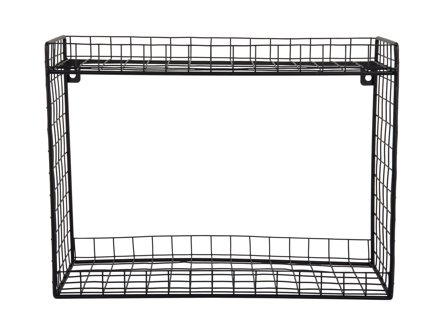 Wandrek Jurrin zwart 40 cm van draadmetaal, luchtig design met open vak voor woonaccessoires en mokken