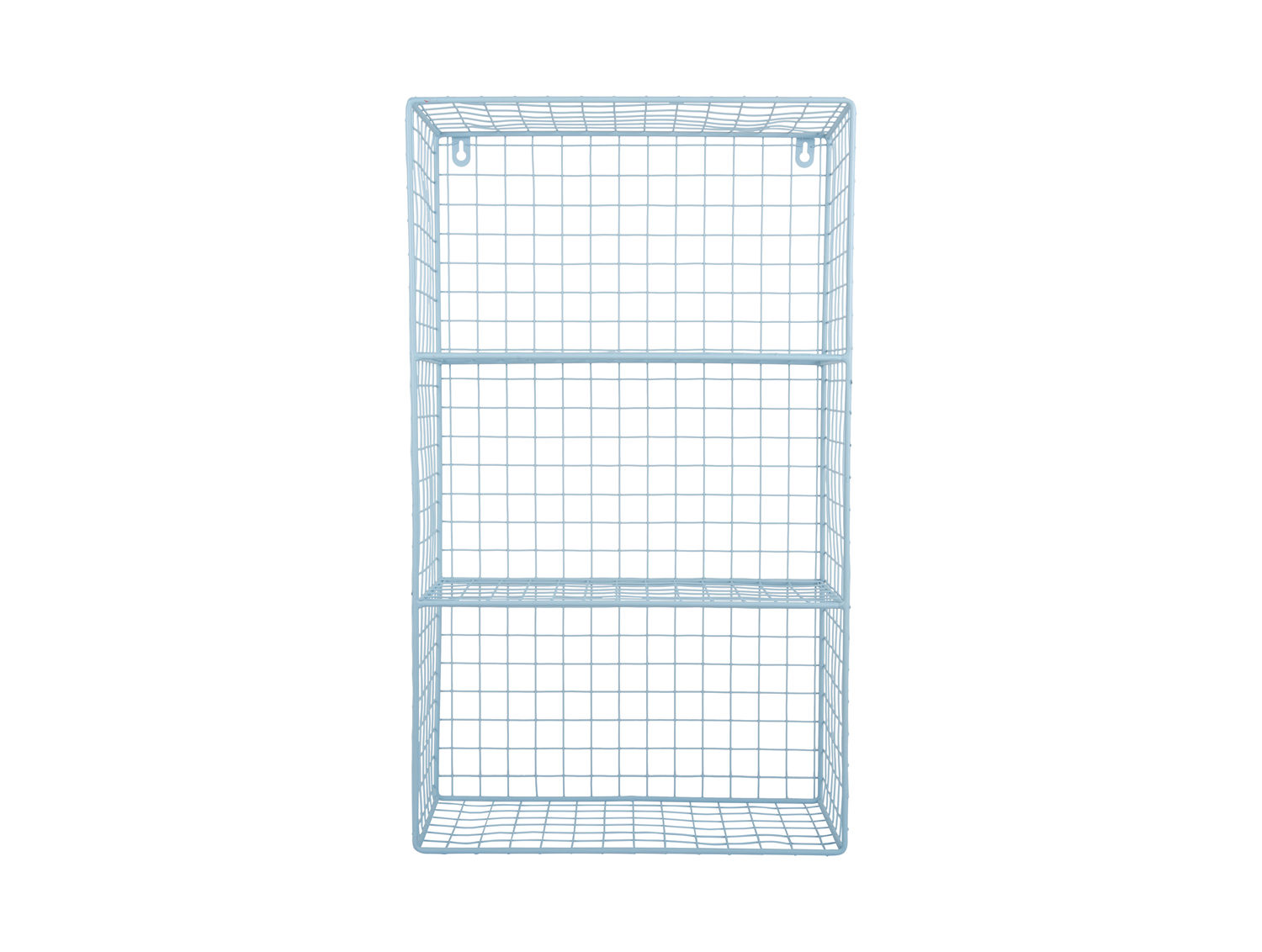 Wandrek Sindaro zacht blauw 60 cm, metalen draadrek met drie open vakken en luchtige wandlook