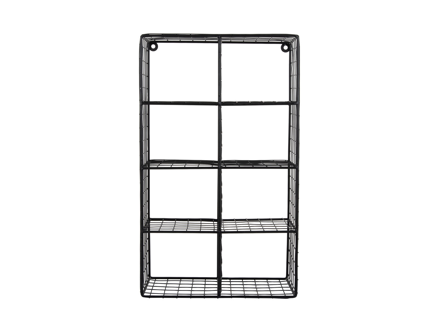 Wandrek Klaammura zwart 30 cm van metaal, open wire frame met 4 vakken voor wandopbergruimte