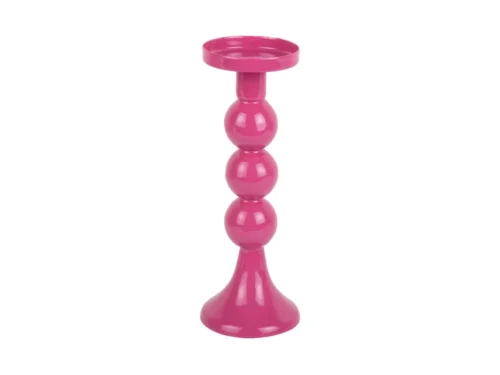 Kandelaar Skoolvun helder roze, 23 cm hoog, met bolvormig design en glanzende afwerking