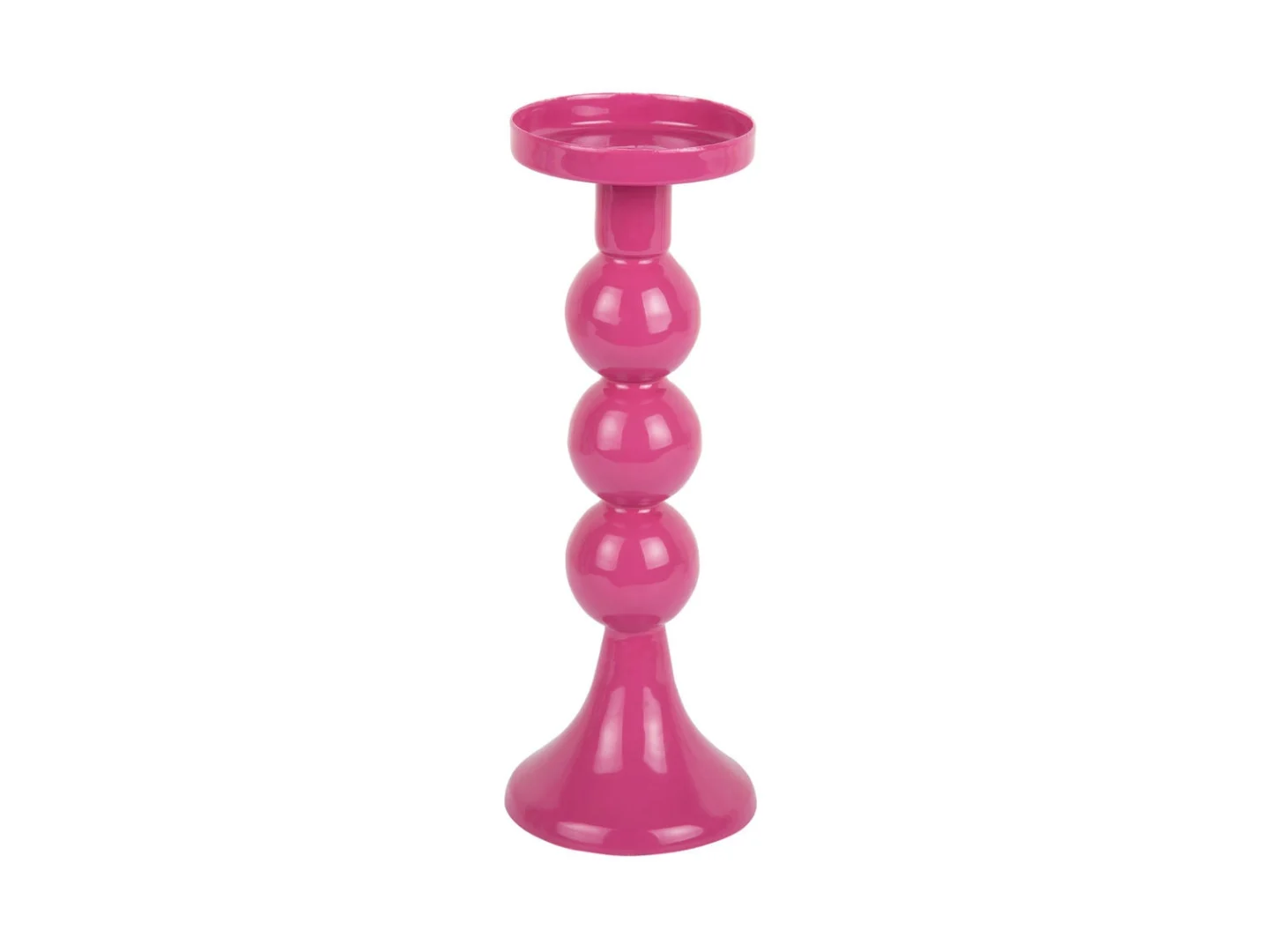 Kandelaar Skoolvun helder roze, 23 cm hoog, met bolvormig design en glanzende afwerking