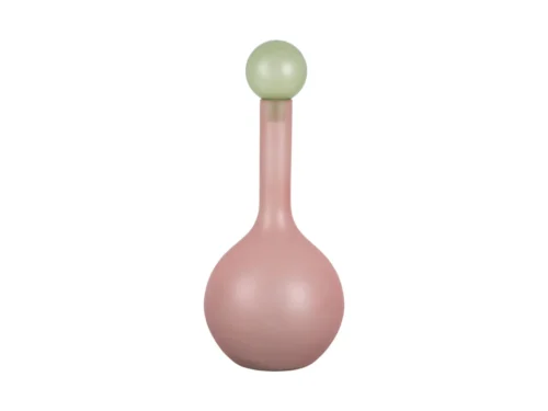 Vaas Sauma zacht roze Ø18 cm met speelse ronde vorm en groene bolvormige top