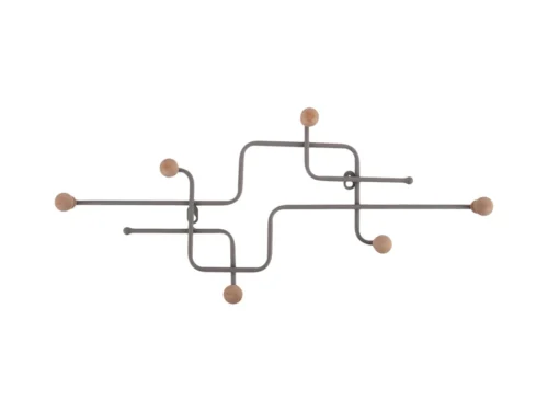 Kapstok Neenang grijs 61 cm met houten knoppen, modern wandrek voor hal of entree
