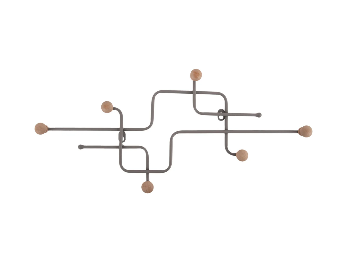 Kapstok Neenang grijs 61 cm met houten knoppen, modern wandrek voor hal of entree