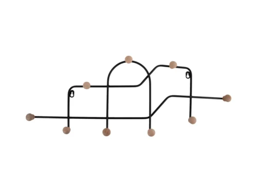 Kapstok Bodo Zwart 71 cm met speels lijnenspel en houten knoppen voor de hal
