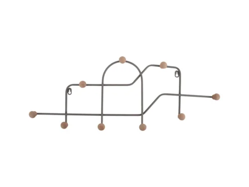 Kapstok Kunsor Grijs 71 cm met houten knoppen, strak metalen ontwerp en speelse wandvorm