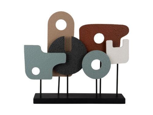 Beeld Bonnin meerkleurig H45 cm, abstract woonaccessoire met speelse vormen op zwarte voet