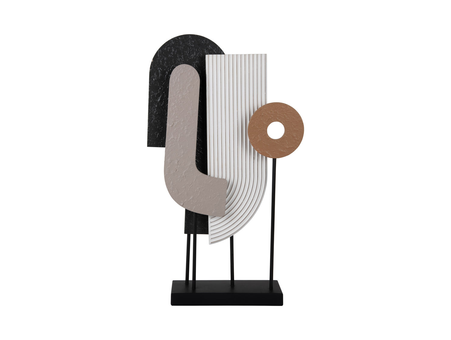 Beeld Pieris meerkleurig H54 cm met abstracte vormen, warme tinten en zwarte voet voor modern interieur