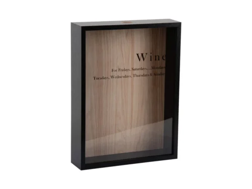 Opbergdoos Kaves Zwart van Present Time, zwarte houten displaybox met glazen voorkant voor kurken