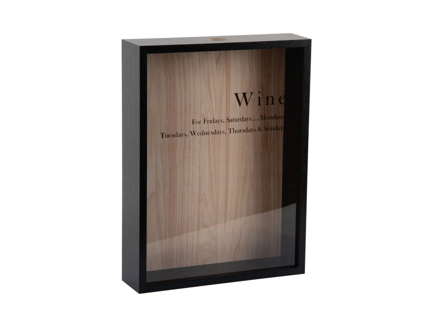Opbergdoos Kaves Zwart van Present Time, zwarte houten displaybox met glazen voorkant voor kurken