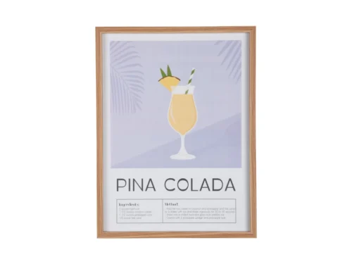 Wanddecoratie Flaannino Zacht Paars met cocktailrecept en pina colada print in houten lijst