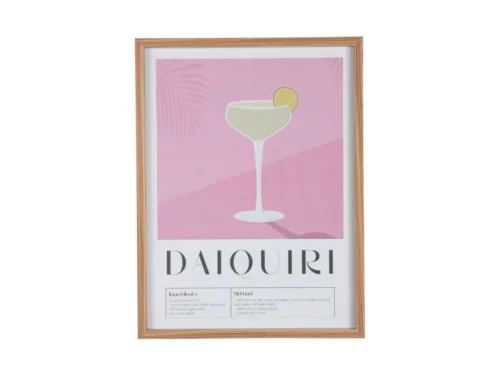 Wanddecoratie Skalven zacht roze met daiquiri cocktailprint en houten lijst, speels en decoratief