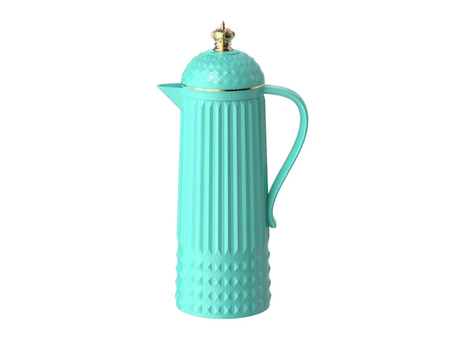 Fostal turquoise thermosfles met gouden kroon en slank, reliëfdesign