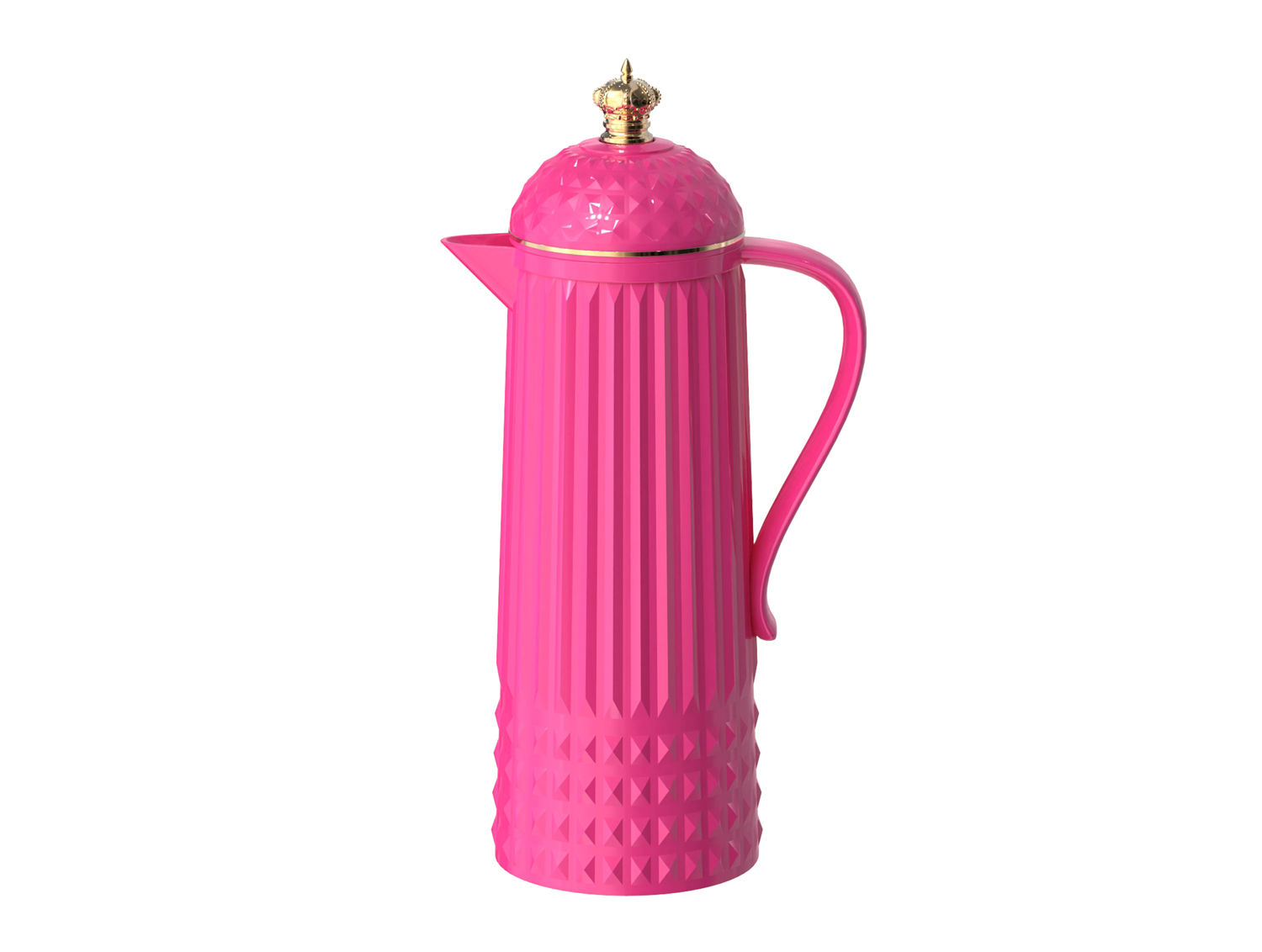 Woonaccessoire Stiskund thermosfles helder roze met gouden kroon op de dop, stijlvol en isolerend