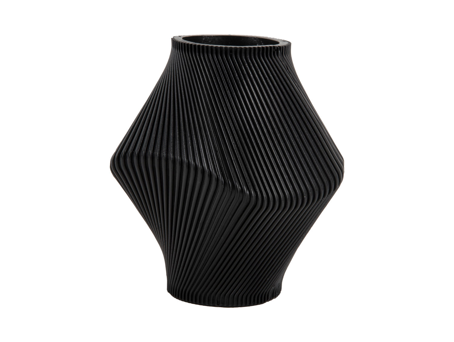 Vaas Manila zwart Ø18 cm met sculpturale ribbelstructuur en organische vorm