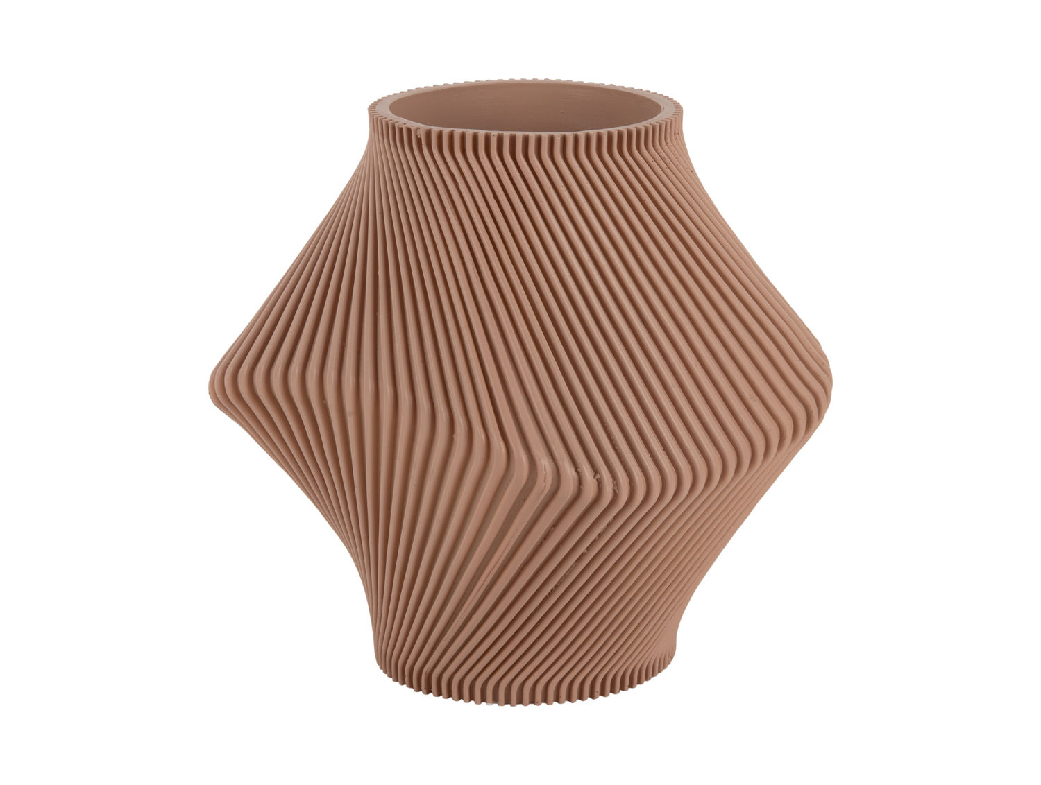 Vaas Arvid zacht bruin Ø18 cm met gedraaide vorm en reliëf, een warm decoratief woonaccessoire