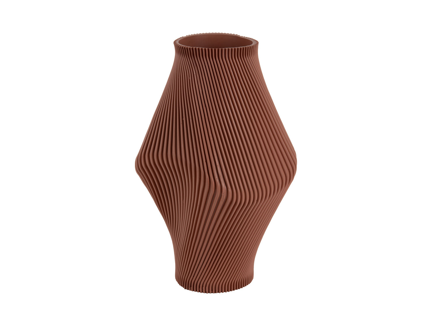Vaas Brauntel warm bruin Ø16 cm met gedraaide, geribbelde vorm en kunstzinnige uitstraling