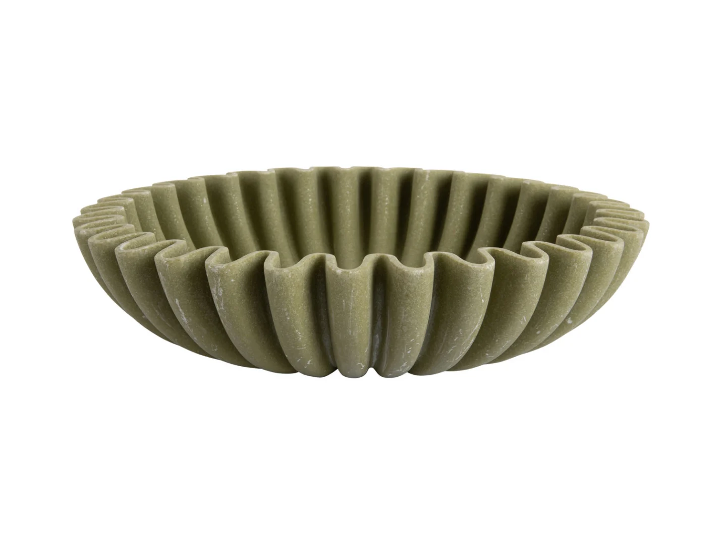 Schaal Skenino polyresin donkergroen met speelse, gegolfde vorm en decoratieve uitstraling
