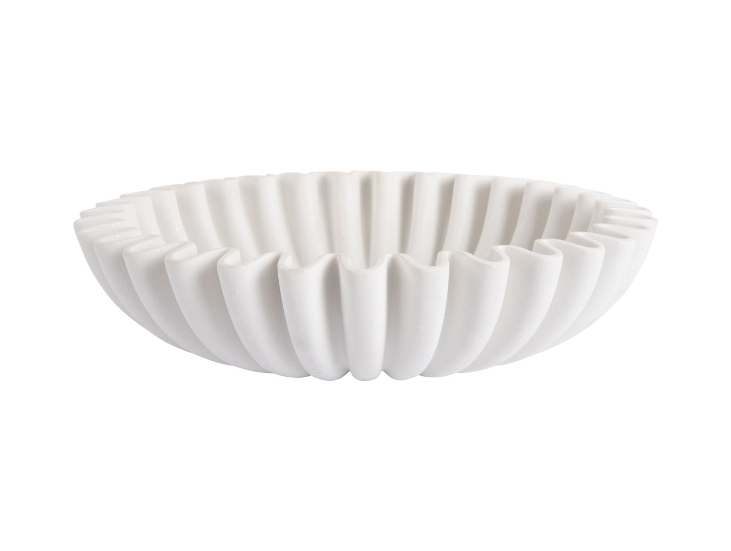 Witte Dalvum schaal van polyresin met organische, geribbelde vorm voor fruit of decoratie