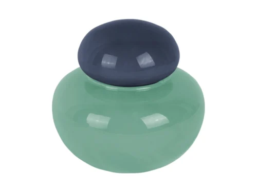 Vaas Noondund zacht blauw met groene onderzijde en kap, glanzend ton-sur-ton design van Present Time, H14 cm